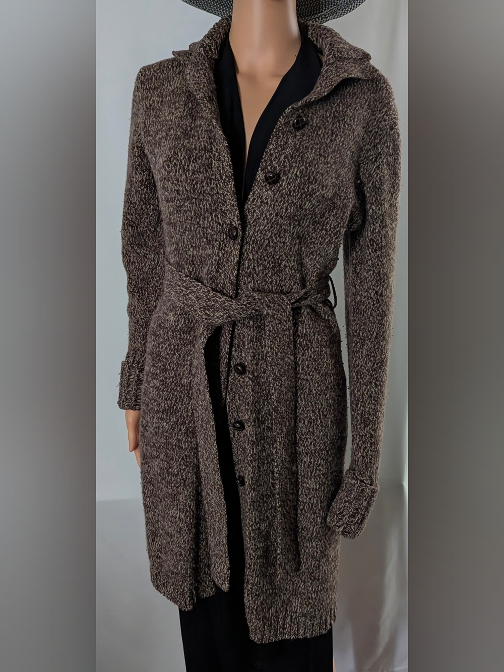 Kenji Natural Australian Belted Knit Coat in Brown 100% Lambswool